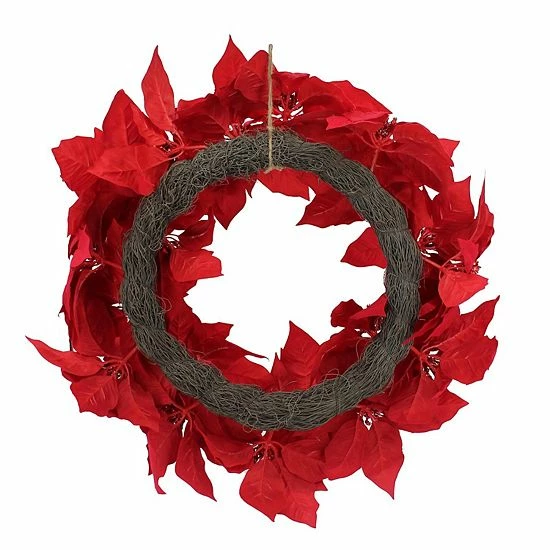 St. Nicholas Square® Artificial Red Poinsettia Wreath - Image 2