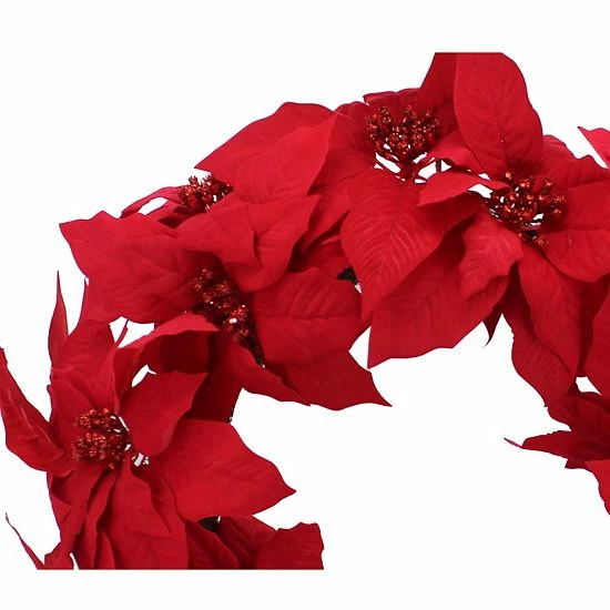 St. Nicholas Square® Artificial Red Poinsettia Wreath - Image 3
