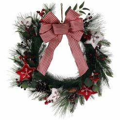 St. Nicholas Square® Embroidered Stars Artificial Pine Holly Wreath