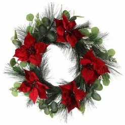 St. Nicholas Square® Artificial Red Poinsettia Greenery Wreath