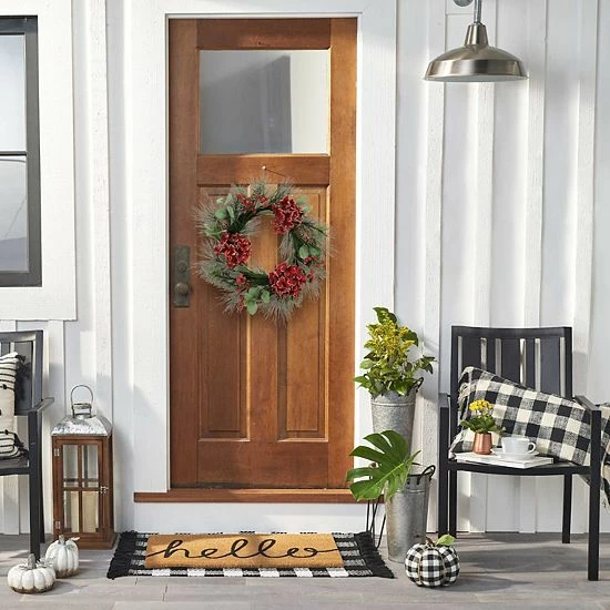 St. Nicholas Square® Artificial Hydrangea Pine Wreath - Image 2