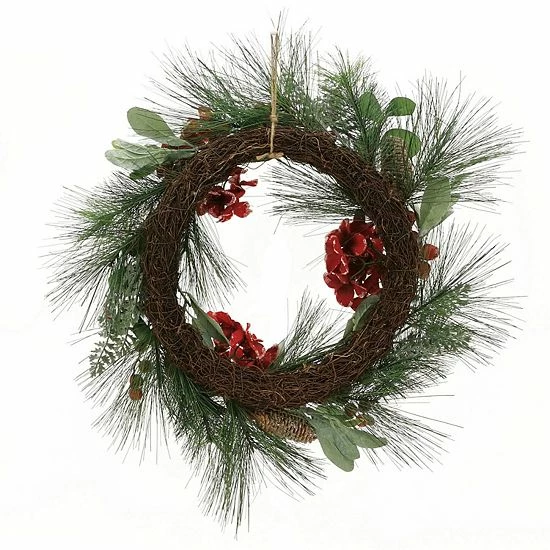 St. Nicholas Square® Artificial Hydrangea Pine Wreath - Image 3